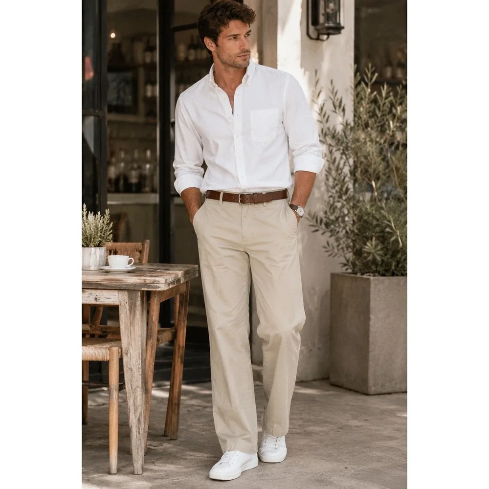 Banana Republic Khaki Wide Leg Pants 32x30 Beige Cotton Casual Dress Trousers